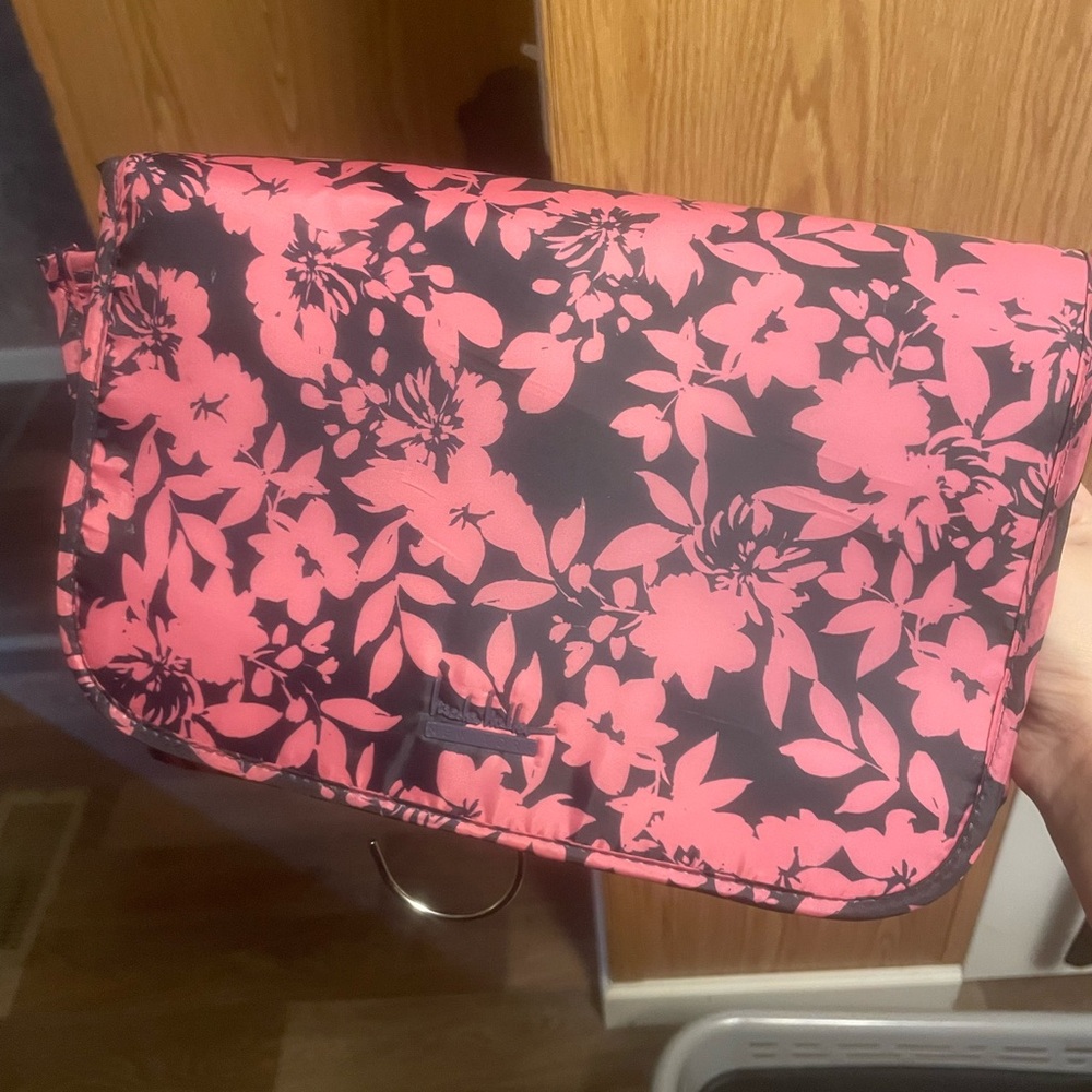 Nicole Miller Pink and Black Floral Makeup Organizer